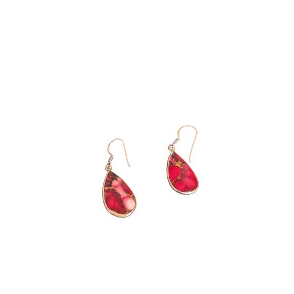 Red Dahlia Teardrop Earrings | 925 Sterling Silver | Handmade Gemstone Dangles - Picture 2 of 3